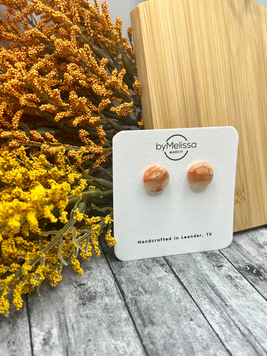 Orange and White Small Embedded Circle Stud Earrings