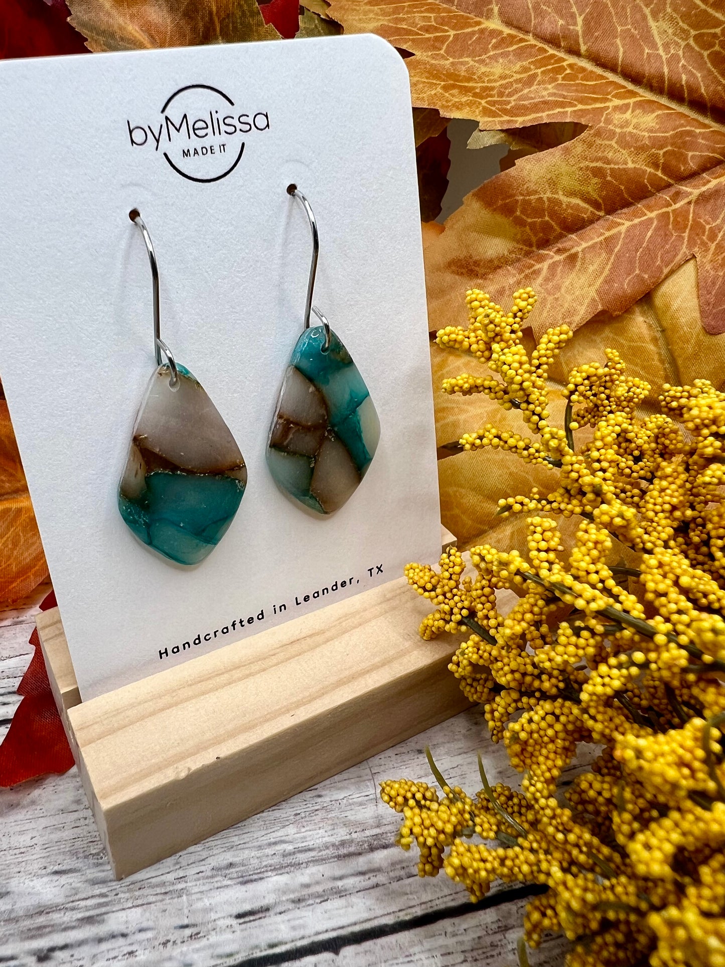 Mocha and Teal Small Kite Drop Earrings in Silver