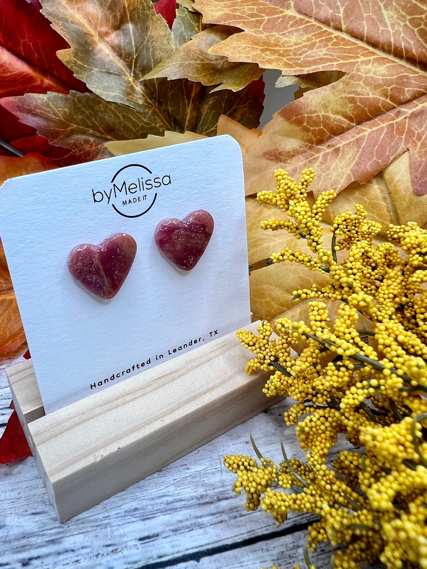 Maroon and Mustard Heart Stud Earrings