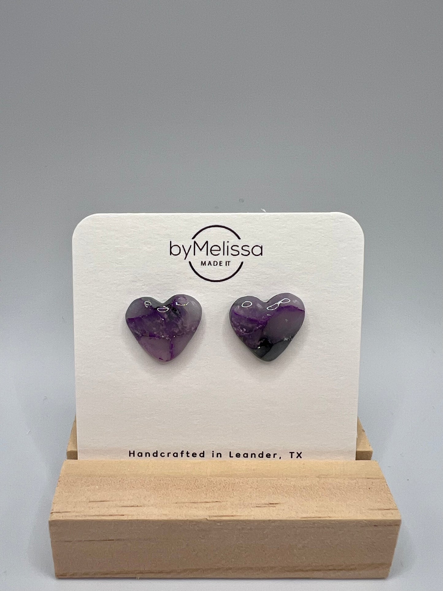 Purple and Black Heart Stud Earrings