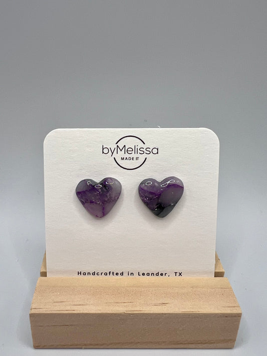 Purple and Black Heart Stud Earrings