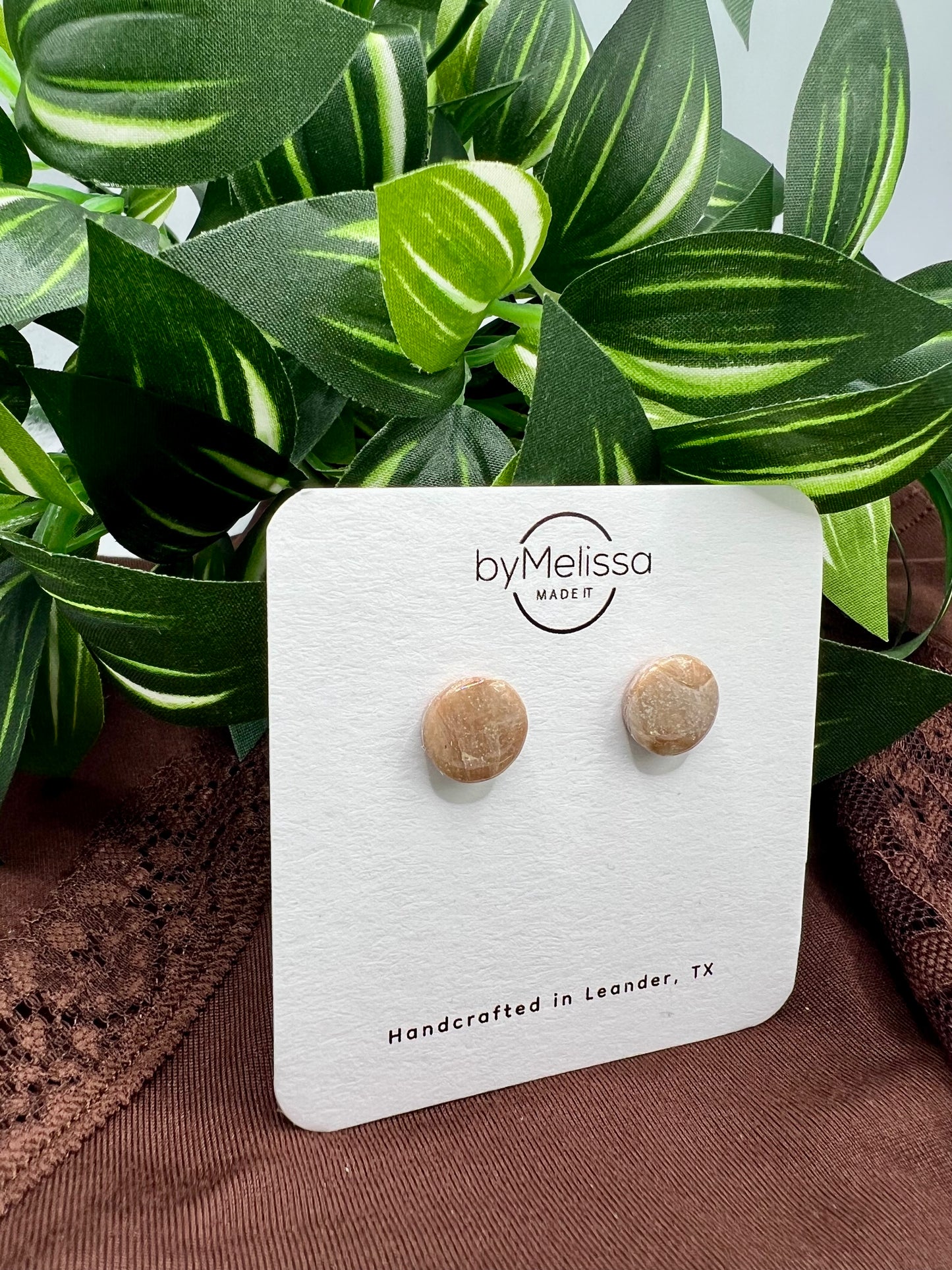Mocha and Almond Small Circle Stud Earrings