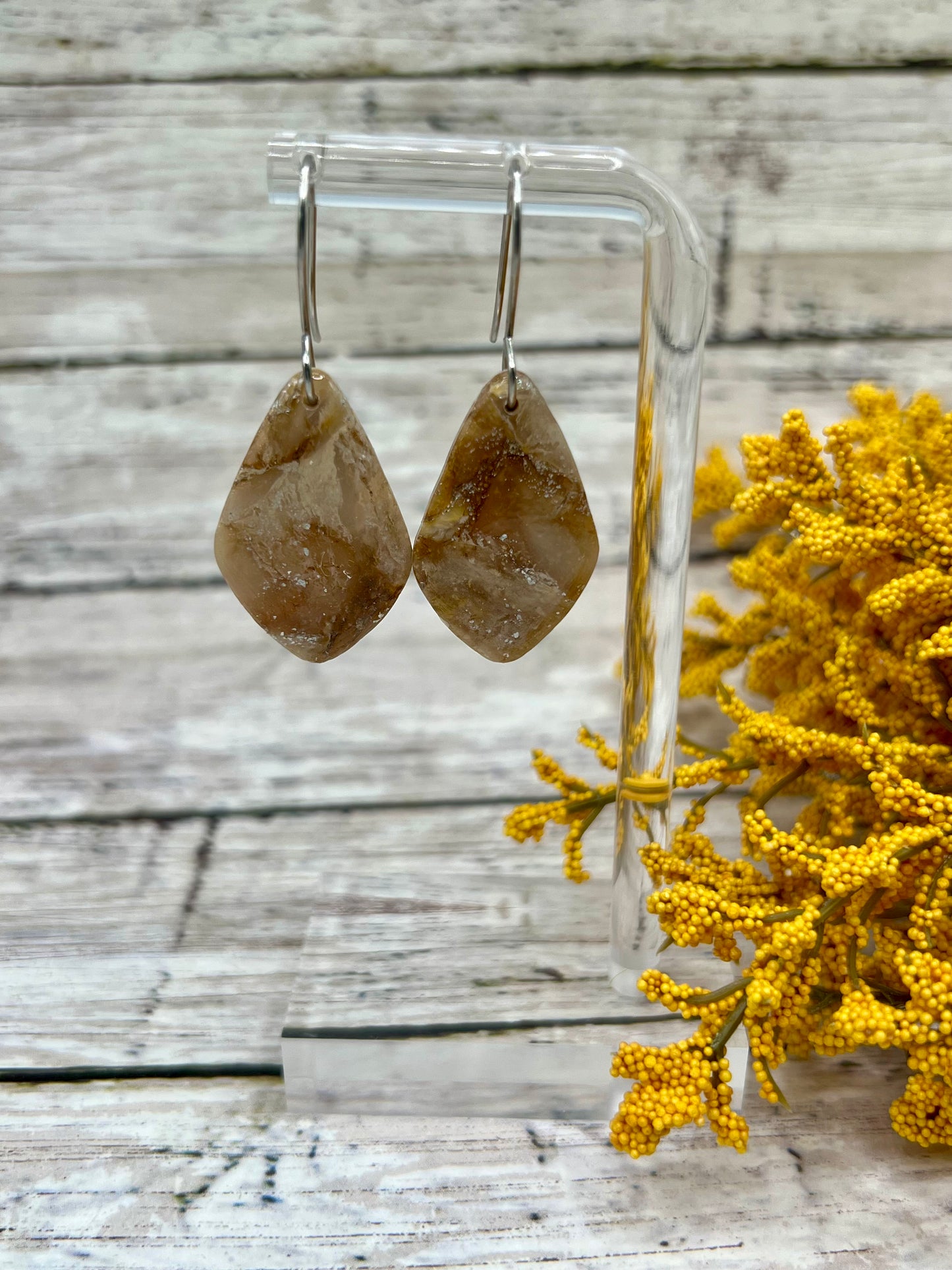 Mocha and Almond Small Kite Drop Earrings in Silver