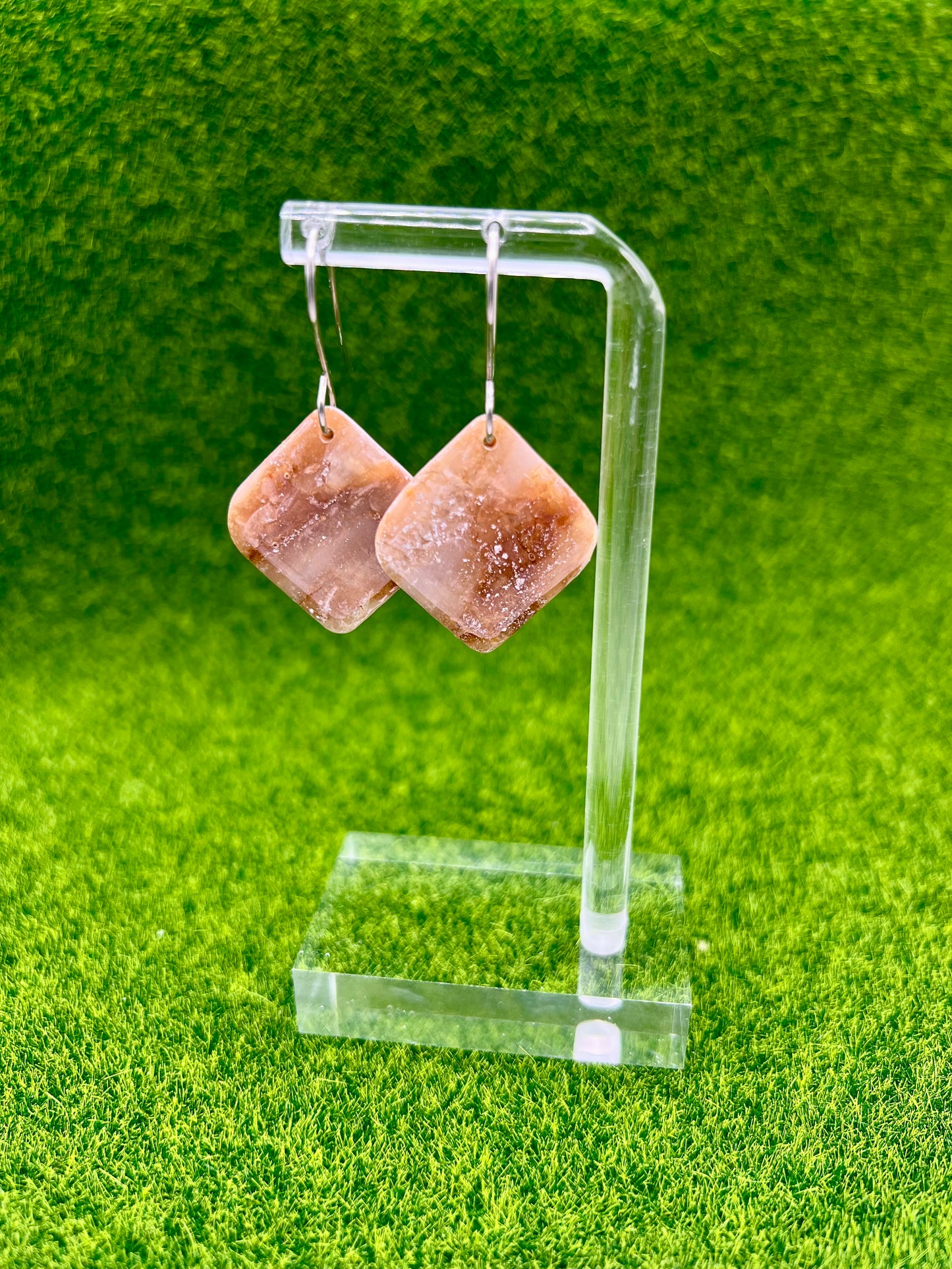 Mocha and Almond Rounded Square Drop Earrings in Silver