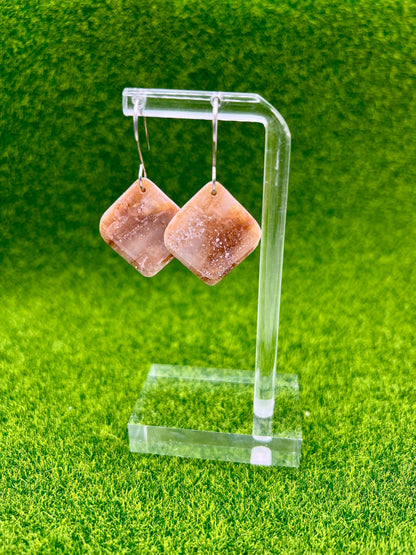 Mocha and Almond Rounded Square Drop Earrings in Silver