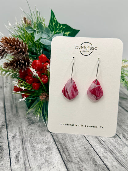 Red and White Petite Kite Drop Earrings in Silver