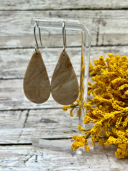 Mocha and Almond Small Teardrop Drop Earrings in Silver