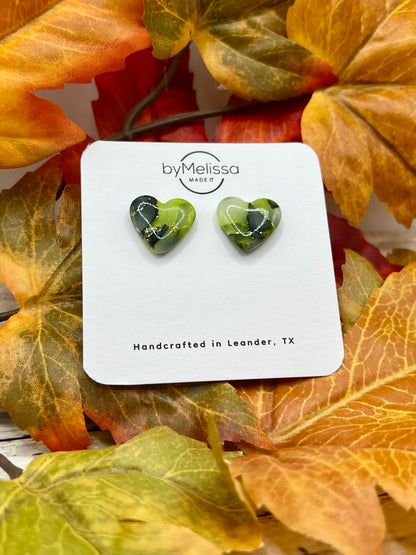 Citrus Green and Black Heart Stud Earrings