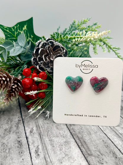 Red and Green Heart Stud Earrings