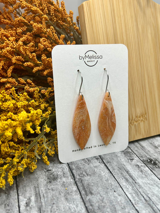 Orange and White Small Elongated Kite Drop Earrings in Silver