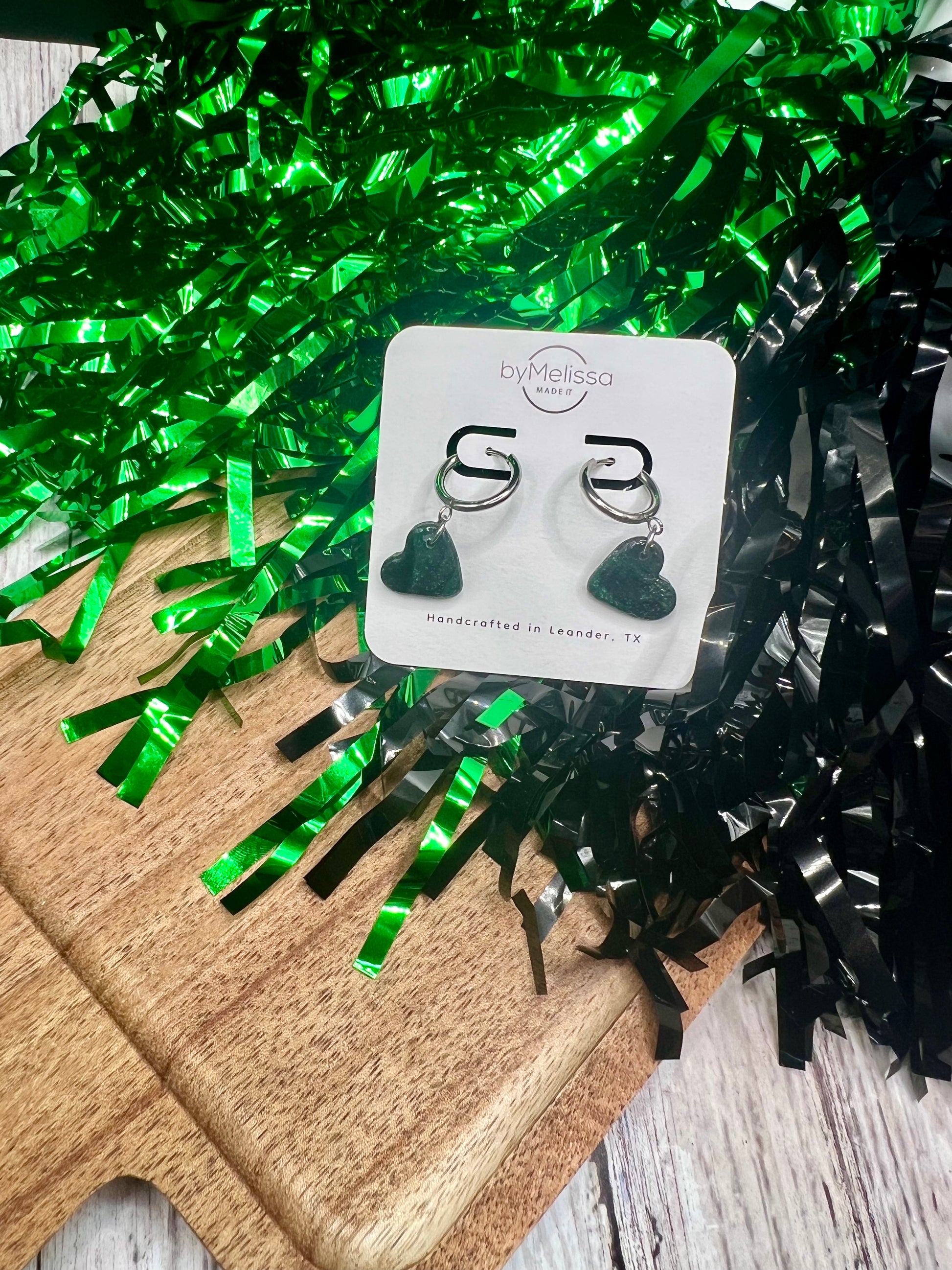 Cedar Park High School earrings, green and black CPHS spirit jewelry, Timberwolves game day accessory