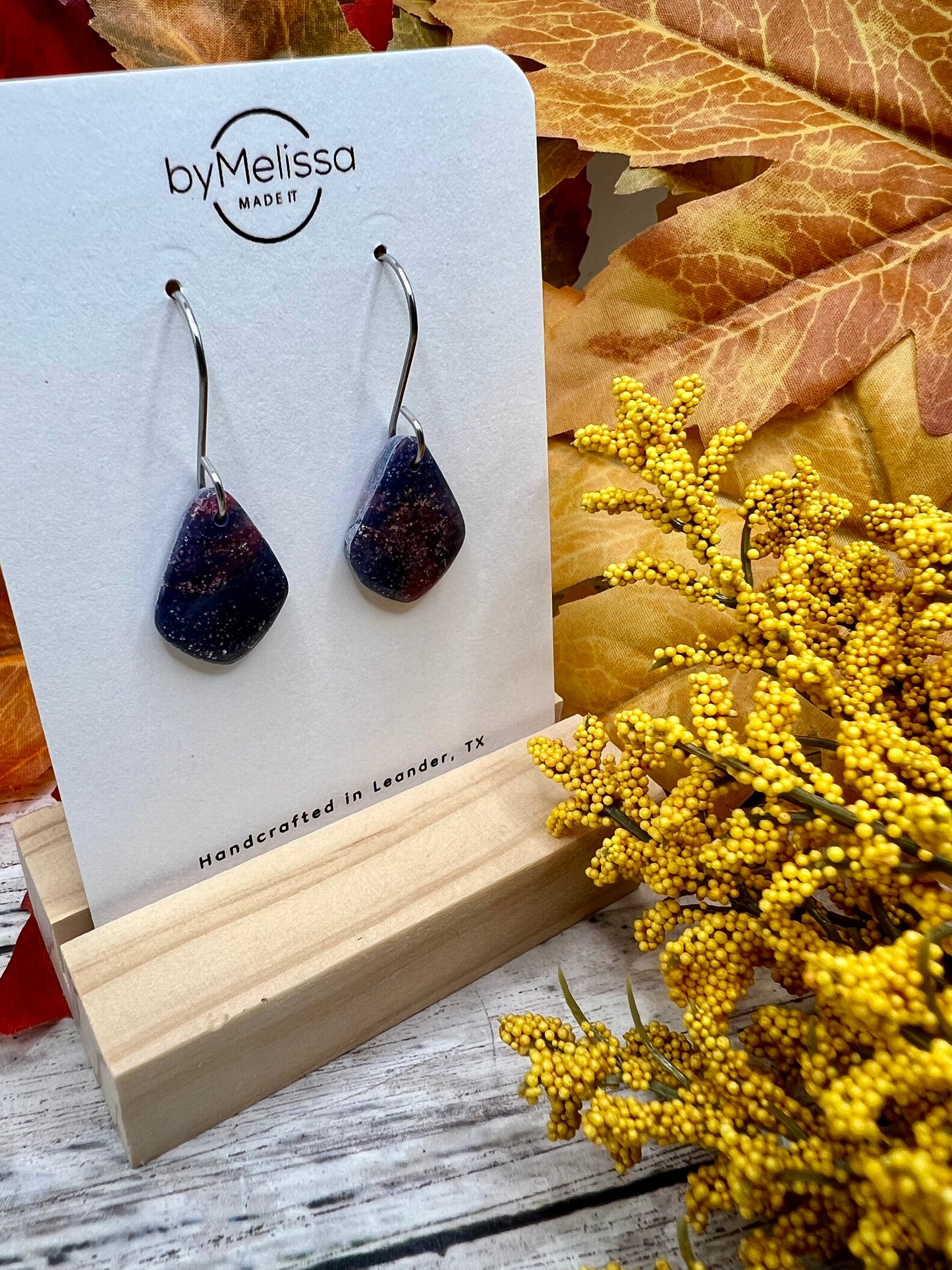 Navy and Maroon Petite Kite Drop Earrings in Silver