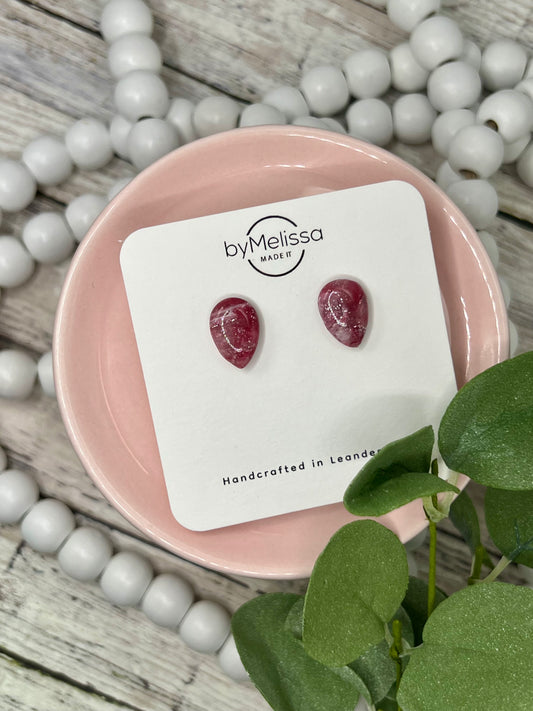 Maroon, Pink, and White Teardrop Stud Earrings