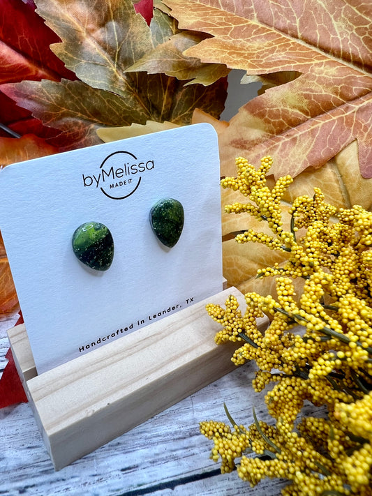 Citrus Green and Black Teardrop Stud Earrings