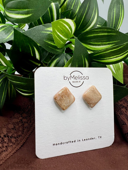 Mocha and Almond Rounded Square Stud Earrings