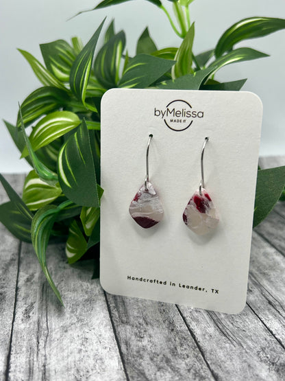 Maroon and White Petite Kite Drop Earrings in Silver