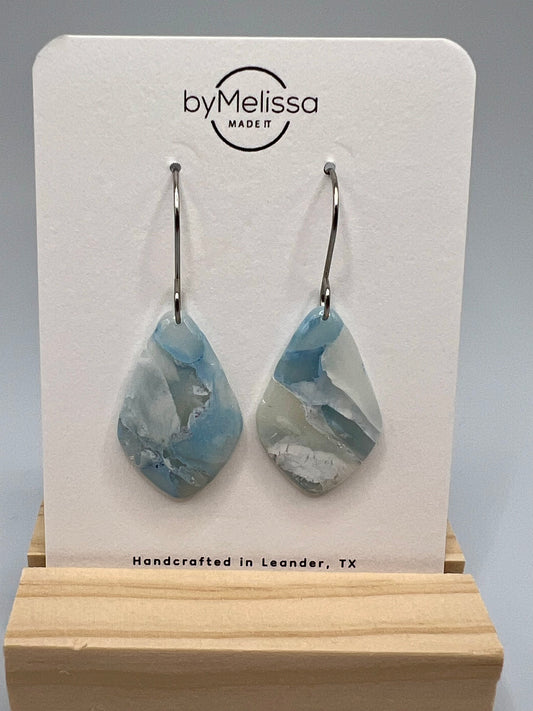 Columbia Blue and White Small Kite Drop Earrings in Silver