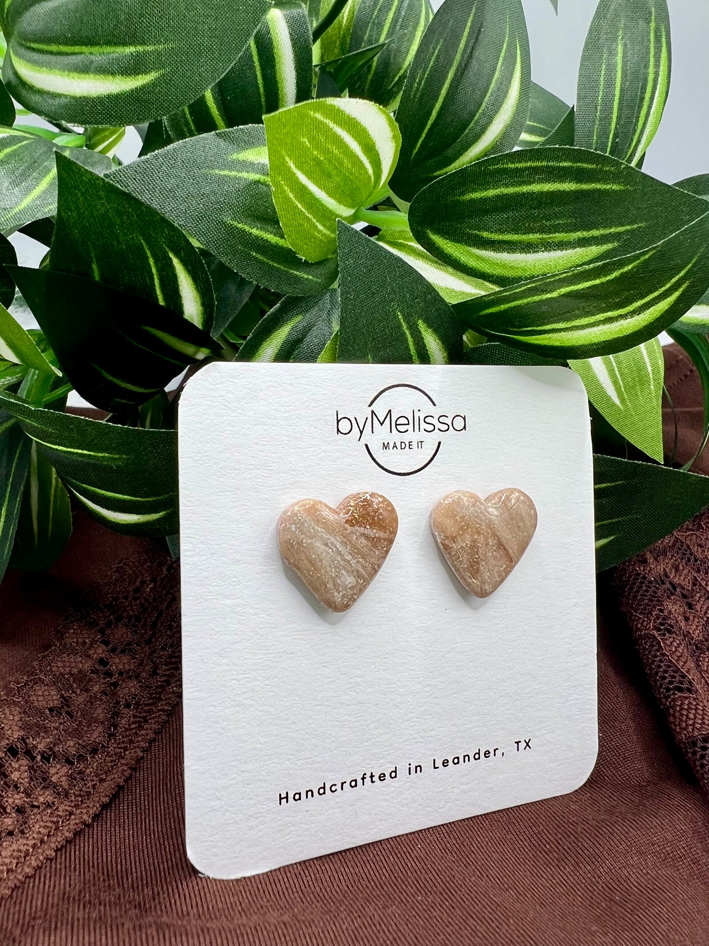 Mocha and Almond Heart Stud Earrings