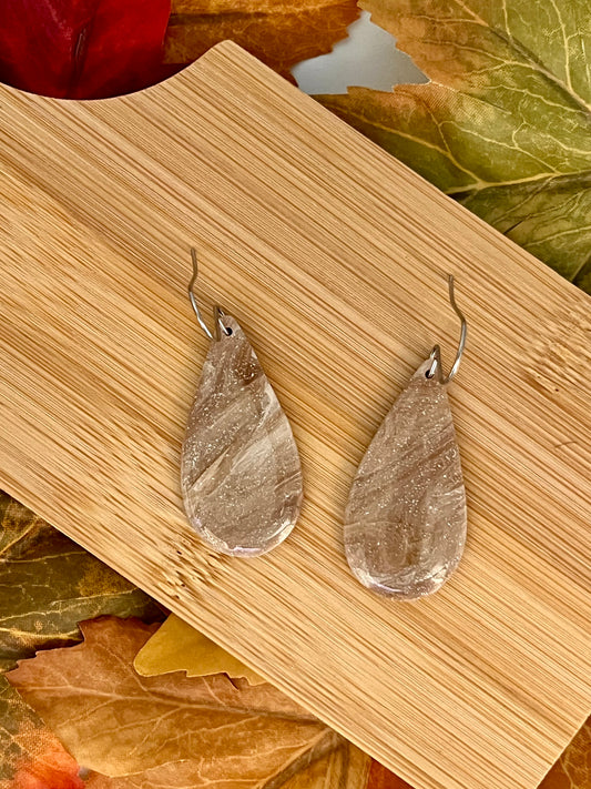 Mocha and Almond Small Teardrop Drop Earrings in Silver