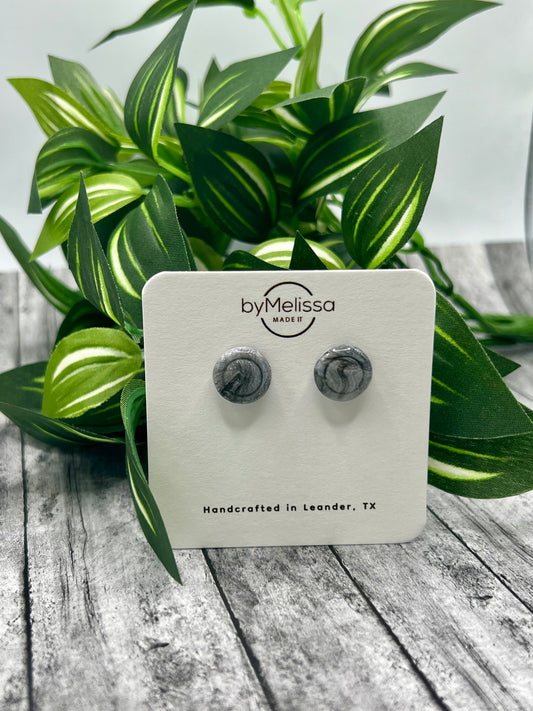 Black and White Small Embedded Circle Stud Earrings