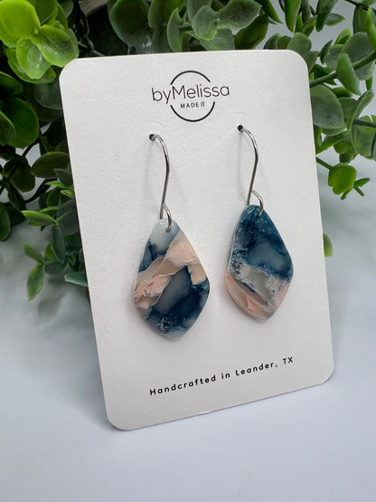 Navy and Light Pink Small Kite Drop Earrings in Silver