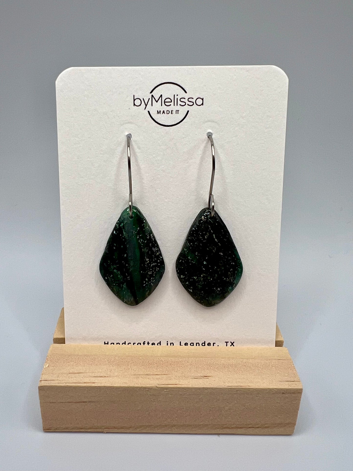 Forest Green and Black Small Kite Drop Earrings in Silver