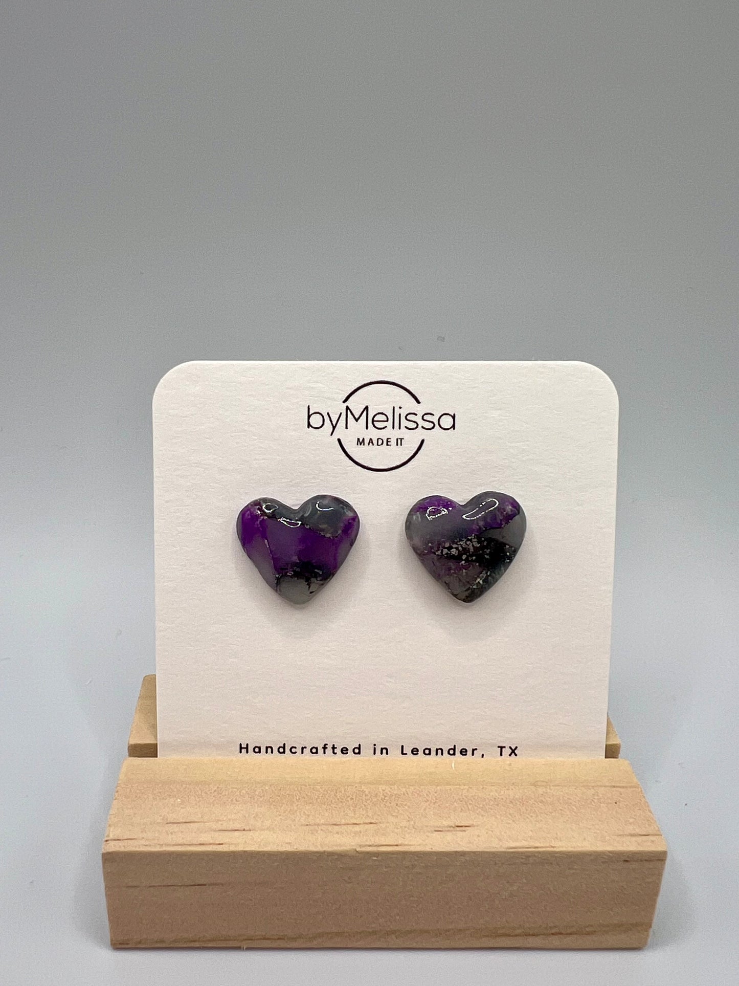 Purple and Black Heart Stud Earrings