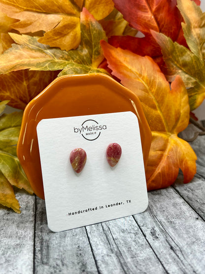 Orange and White Teardrop Stud Earrings