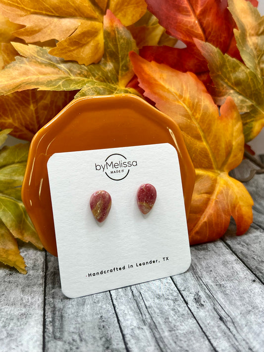 Orange and White Teardrop Stud Earrings