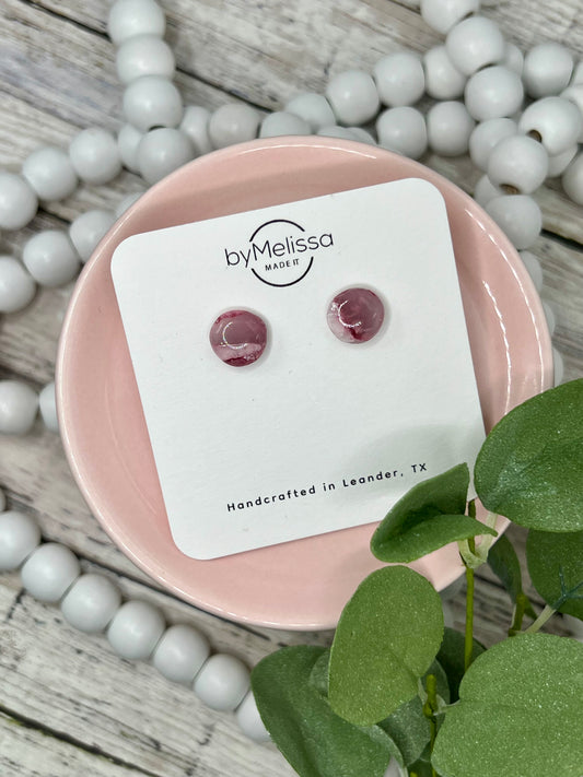 Maroon, Pink, and White Small Circle Stud Earrings