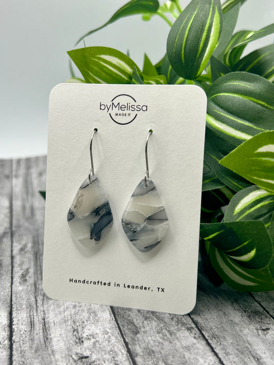 Black and White Small Kite Drop Earrings in Silver