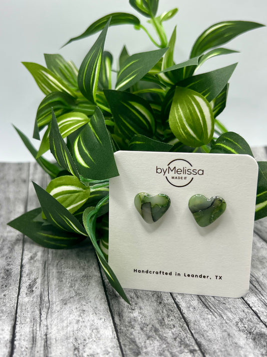 Army Green and Black Heart Stud Earrings