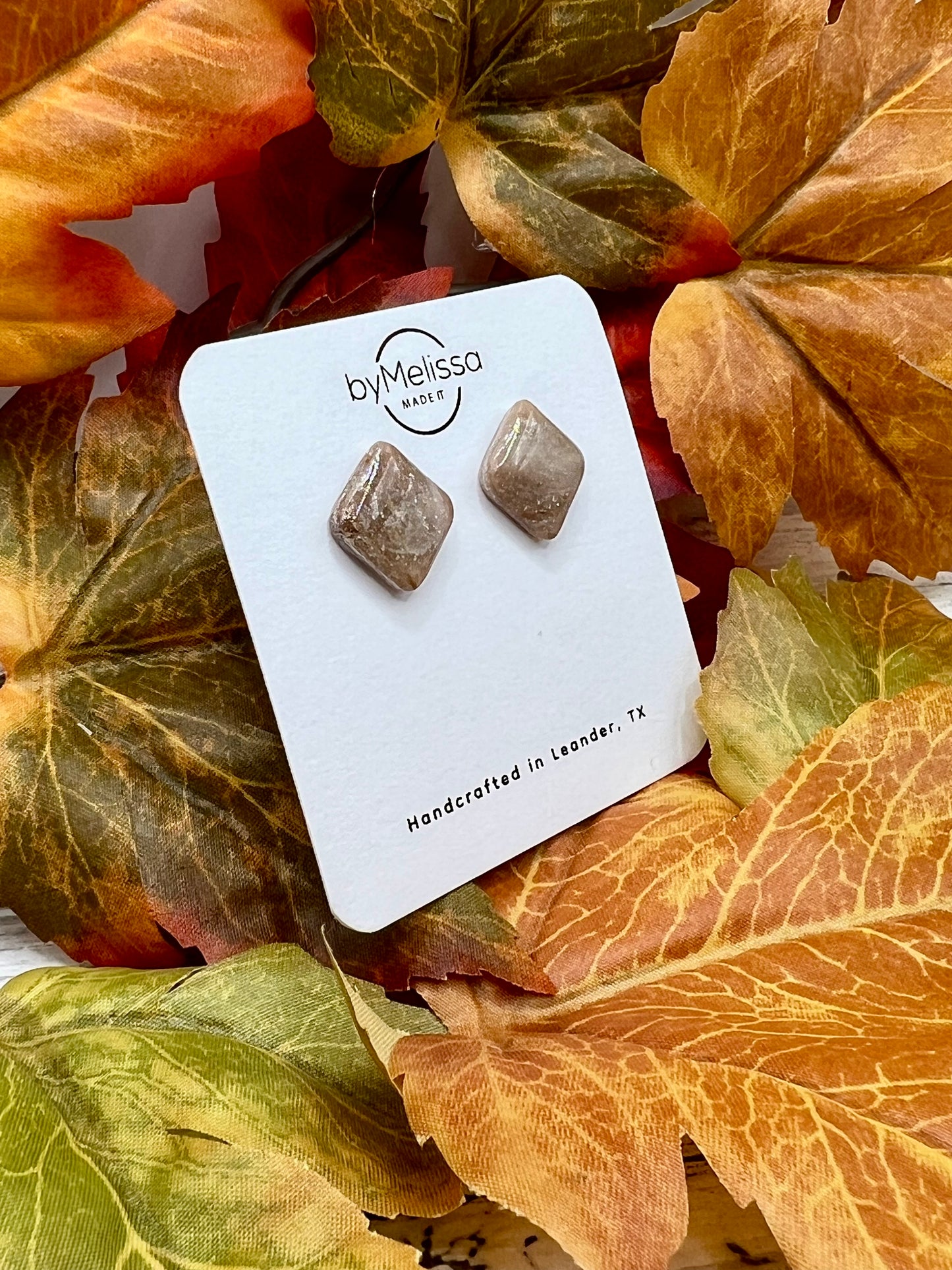 Mocha and Almond Rounded Square Stud Earrings