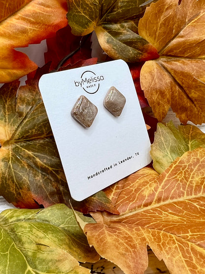Mocha and Almond Rounded Square Stud Earrings