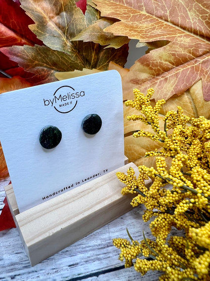 Citrus Green and Black Small Circle Stud Earrings