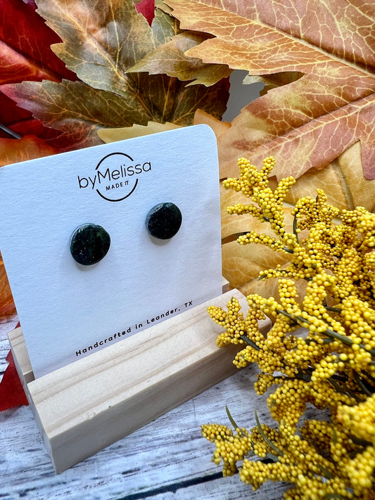 Citrus Green and Black Small Circle Stud Earrings