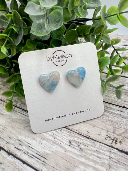 Blue and Light Pink Heart Stud Earrings