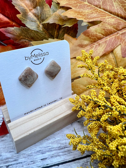 Mocha and Almond Rounded Square Stud Earrings