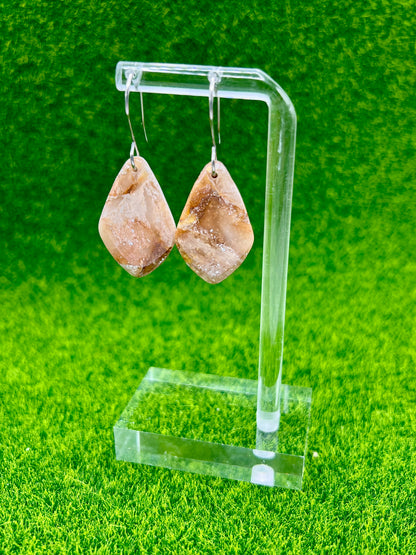 Mocha and Almond Small Kite Drop Earrings in Silver