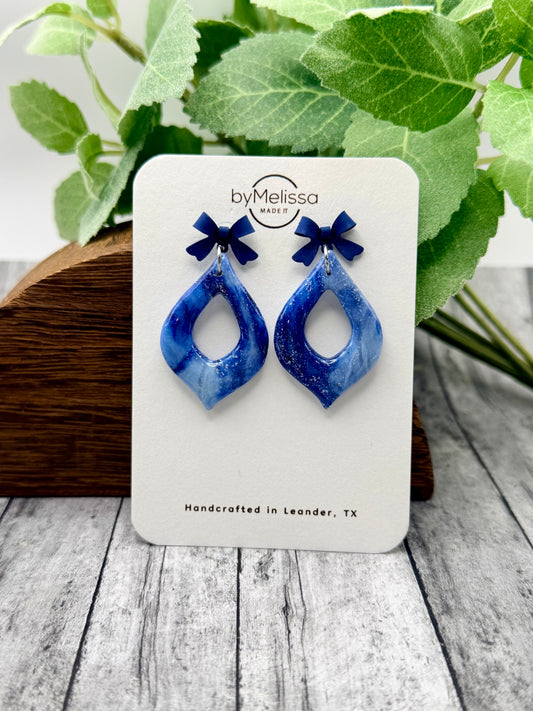 Navy and Columbia Blue Flame Drop with Navy Bow Studs