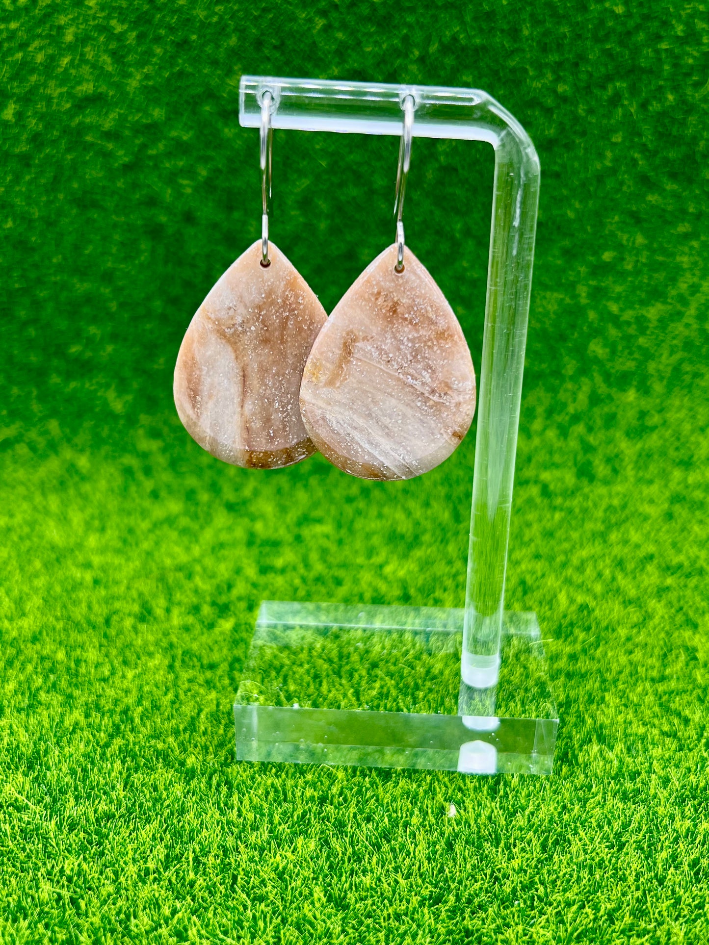 Mocha and Almond Small Wide Teardrop Drop Earrings in Silver