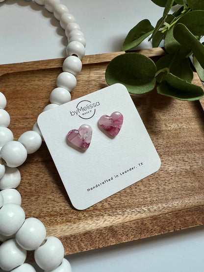 Maroon, Pink, and White Heart Stud Earrings
