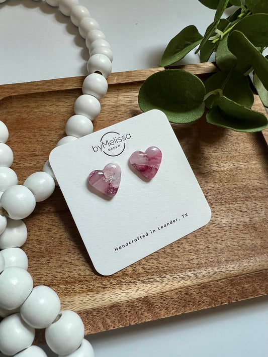 Maroon, Pink, and White Heart Stud Earrings