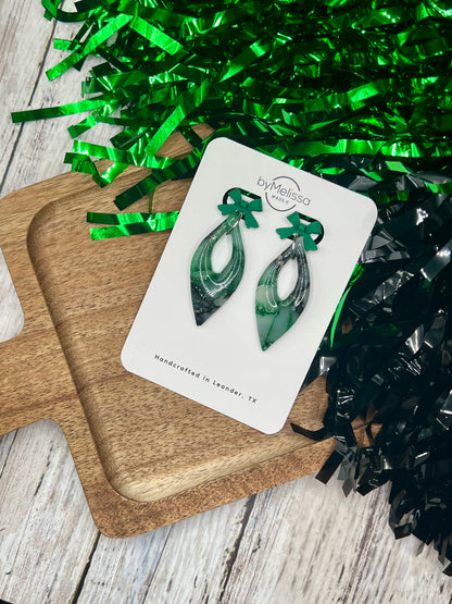 Cedar Park High School earrings, green and black CPHS spirit jewelry, Timberwolves game day accessory