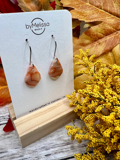 Orange and White Petite Kite Drop Earrings in Silver