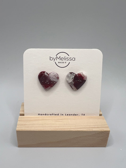 Maroon and White Heart Stud Earrings