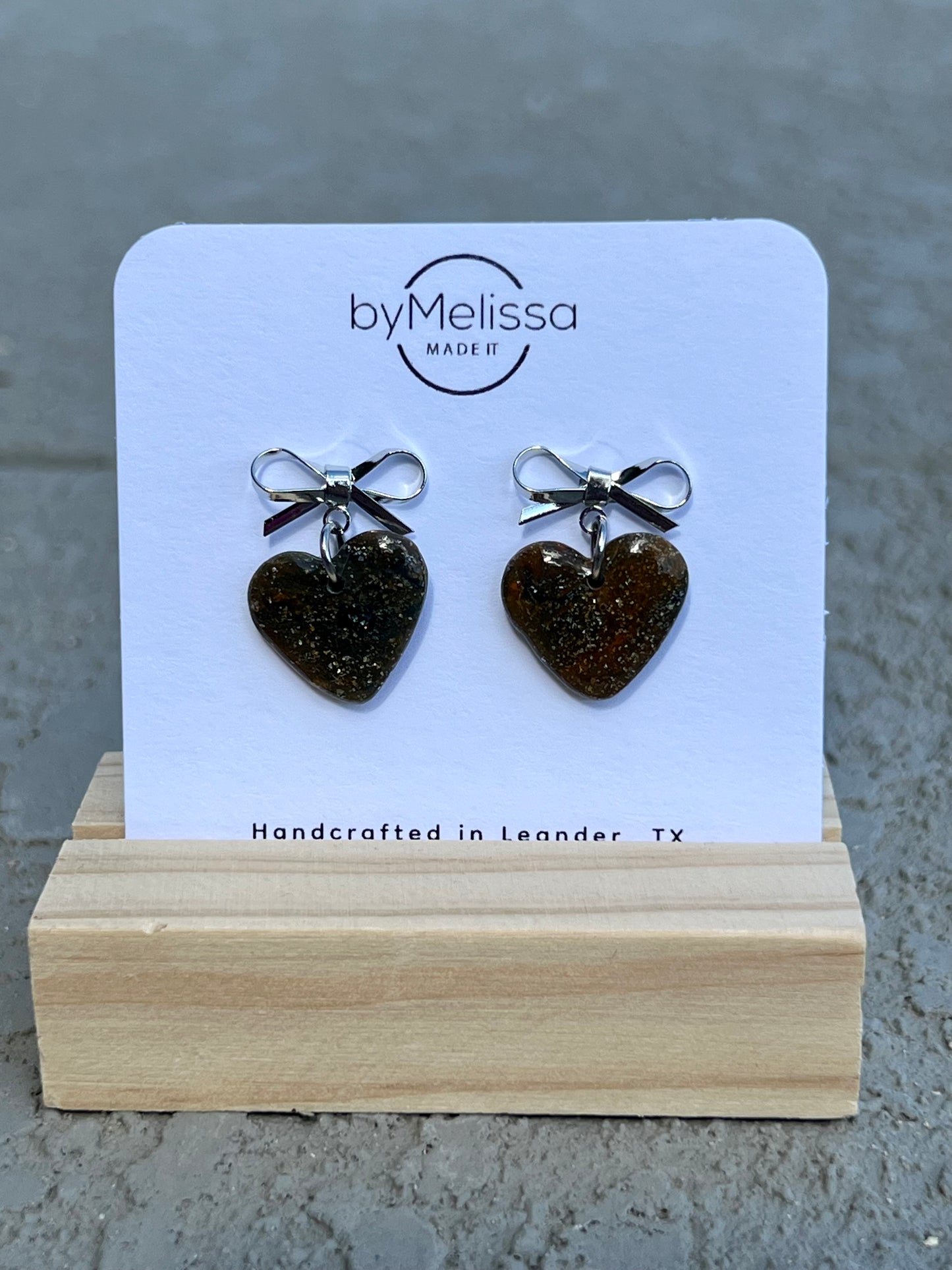 Navy and Orange Bowknot Heart Earrings in Silver