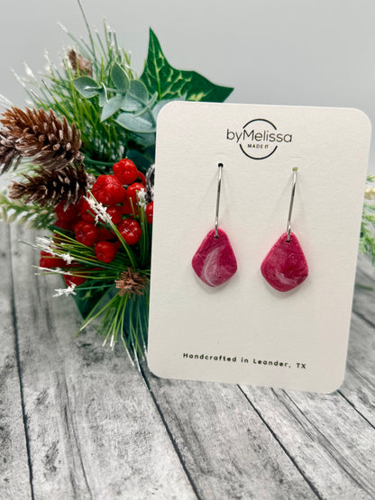 Red and White Petite Kite Drop Earrings in Silver