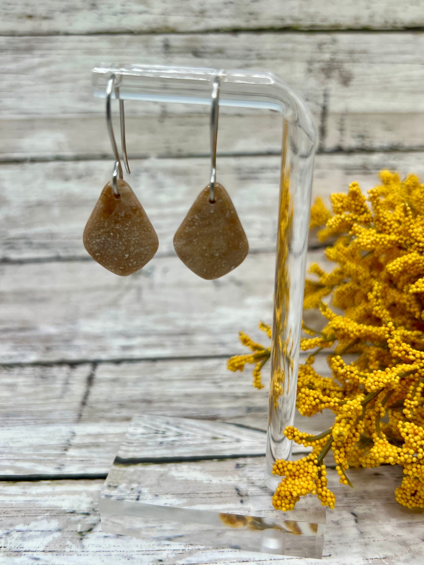 Mocha and Almond Petite Kite Drop Earrings in Silver