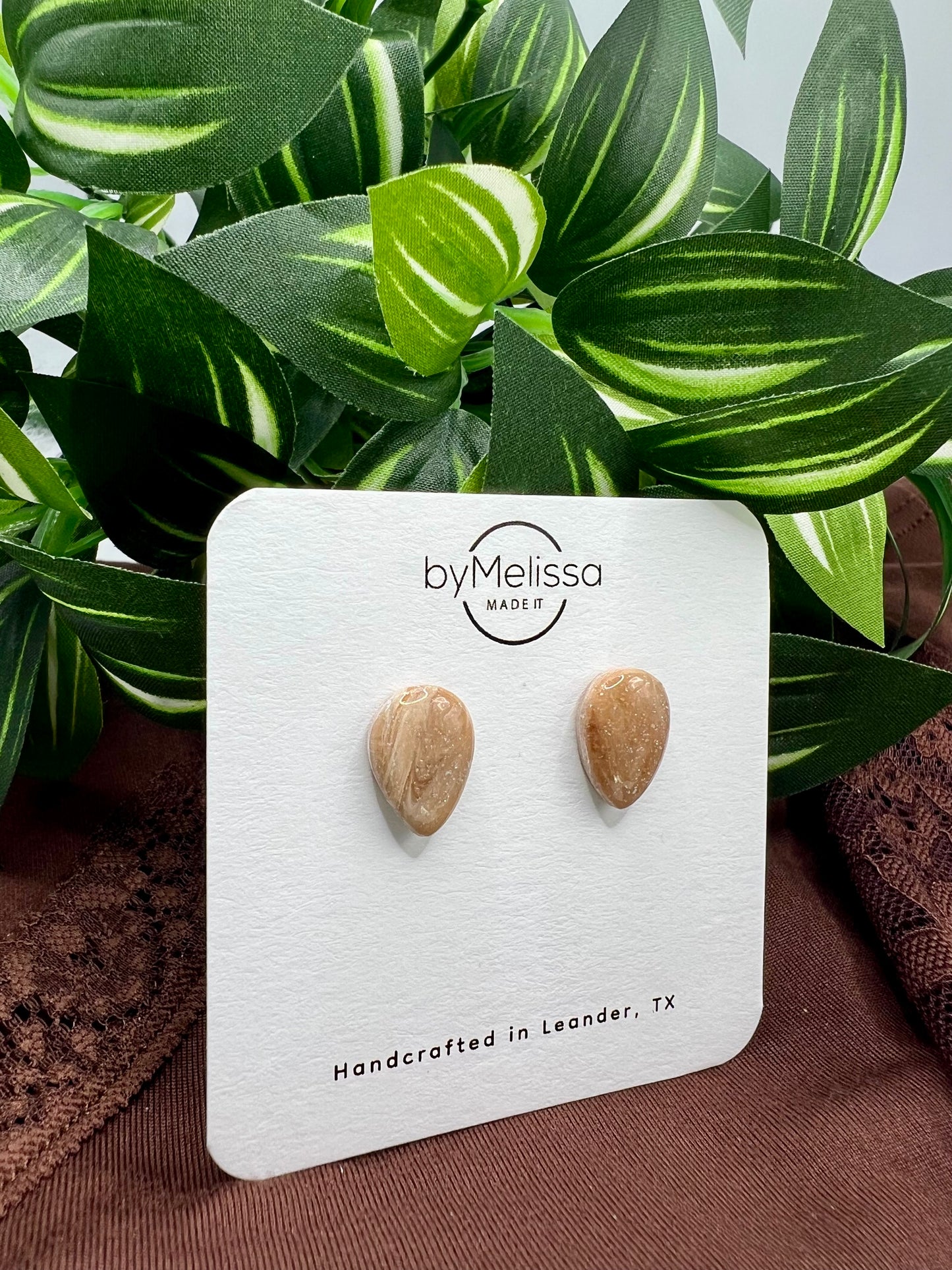 Mocha and Almond Teardrop Stud Earrings